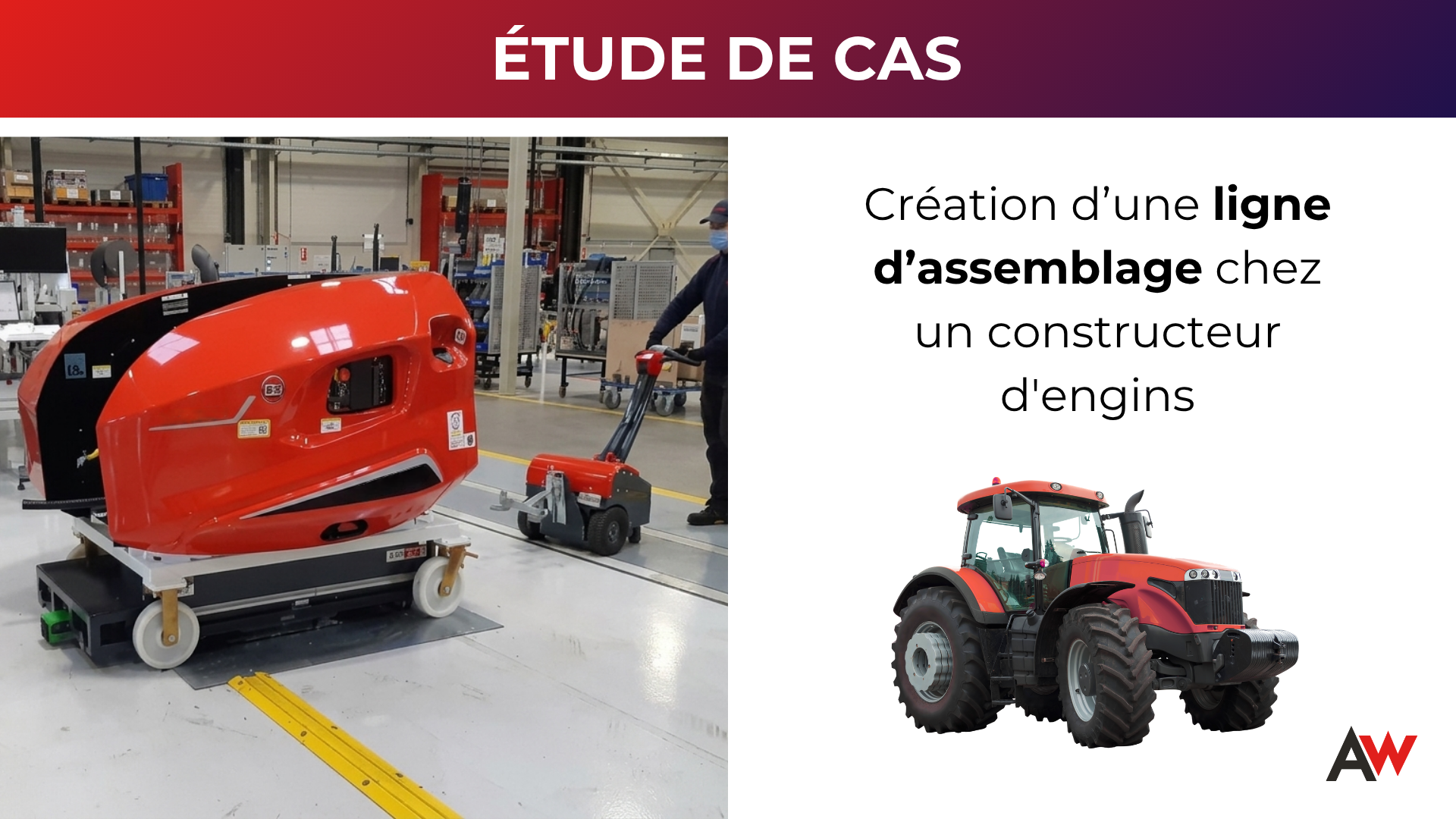 Le tracteur pousseur pour déplacer des charges chez un constructeur d'engins