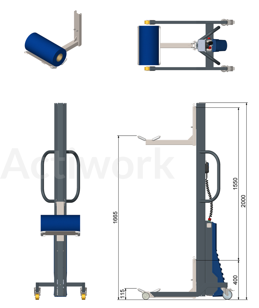 BERCEAU INOX FIXE TRANSVERSAL AVEC ROULEAUX D'EXTREMITE