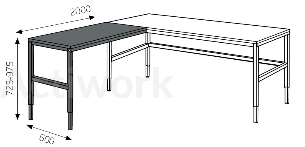 TABLE LATERALE REGLABLE AVEC 2000 X 600 MM POUR POSTE 4 PIEDS AVEC PLATEAU INCLUS