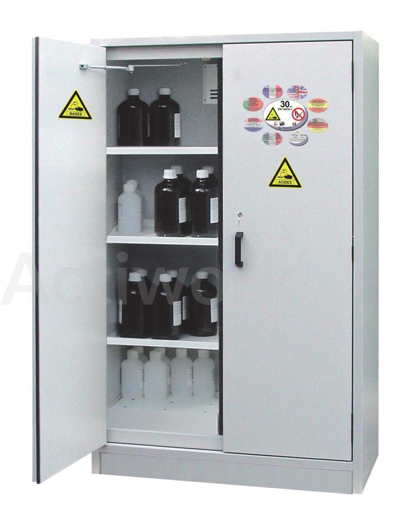 armoire coupe-feu 30 minutes - Produits corrosifs équipée acide - L1120xP550xH1980mm