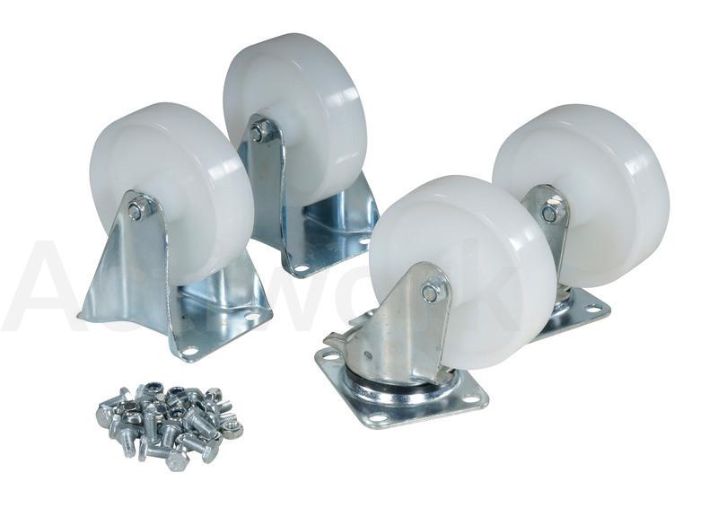 OPTION BENNES BASCULANTES : JEU DE ROULETTES NYLON 150MM (2 FIXES + 2 PIVOTANTES)