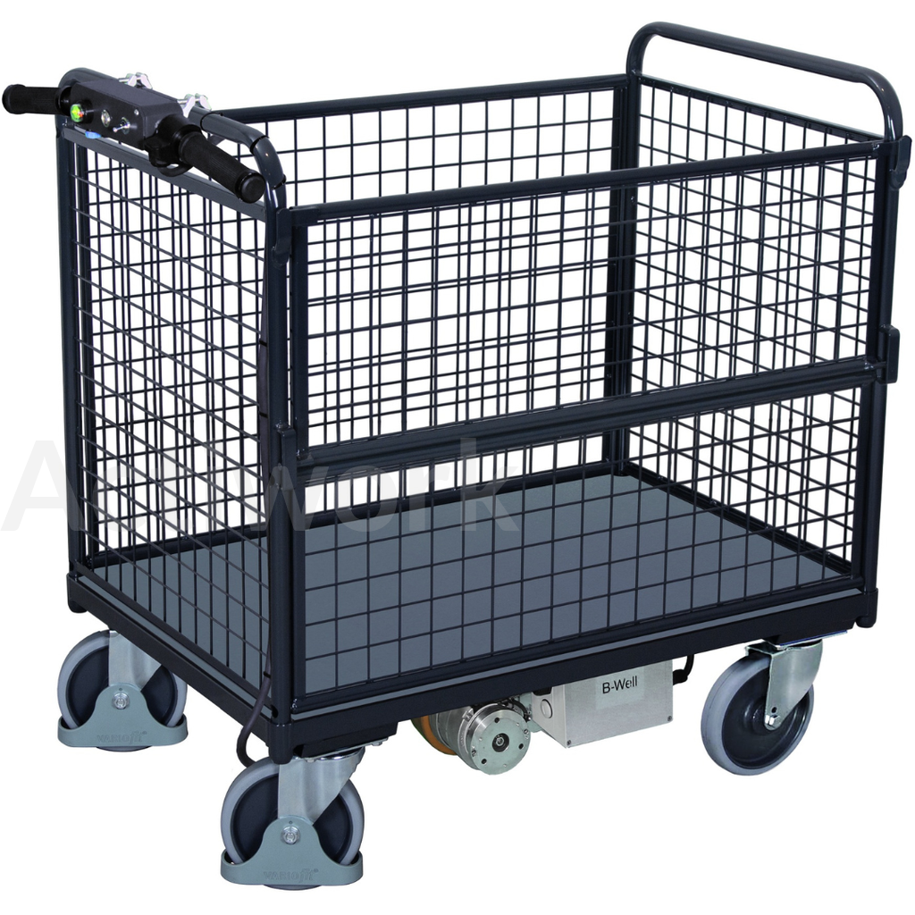 BW600 Chariot motorisé 500 kg - parois grillagées - panneau 1/2 rabattable 1200 x 650